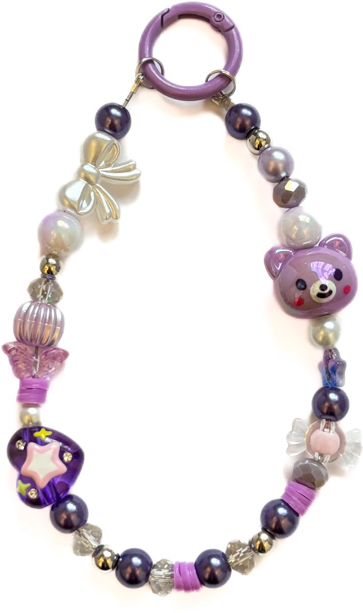 Love Beadz - Cutey bear geel - handgemaakte kralen telefoonkoord - polsband - sleutelhanger