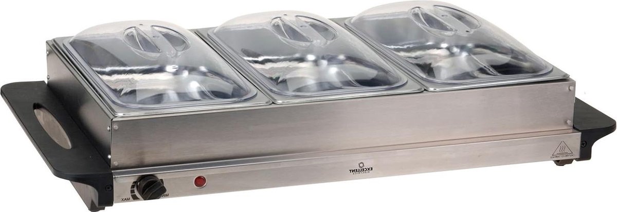 Buffetwarmer roestvrij staal warmhoudplaat - 2 liter schalen - drie deksels