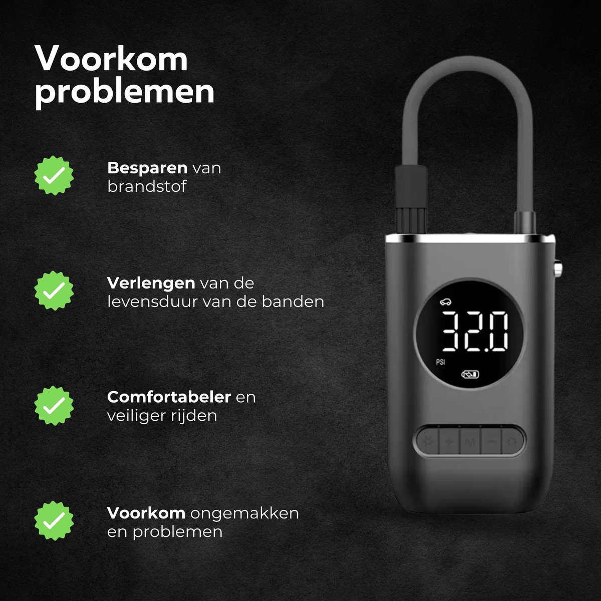 Elektrische fietspomp - Scooter Motor Auto - Draagbare luchtcompressor bandenpomp - Tot wel 10.3 bar - USB oplaadbaar – foto 3