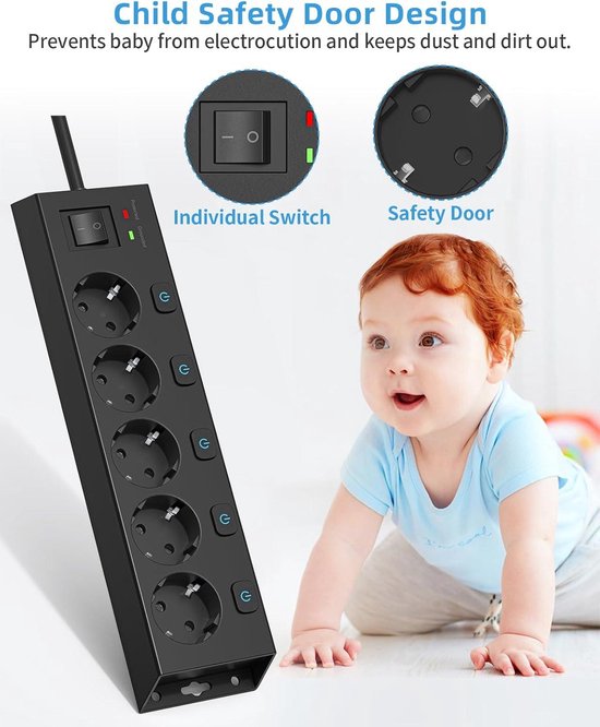 INSV1009 – 19 Zoll Steckdosenleiste 15-fach mit USB & LED-Licht, 1HE Rack- PDU vorne & hinten, 3680W 16A Stromverteiler mit Überspannungsschutz & C13 Kaltgerätebuchse, Netzwerkschrank-Verteiler, Schwarz