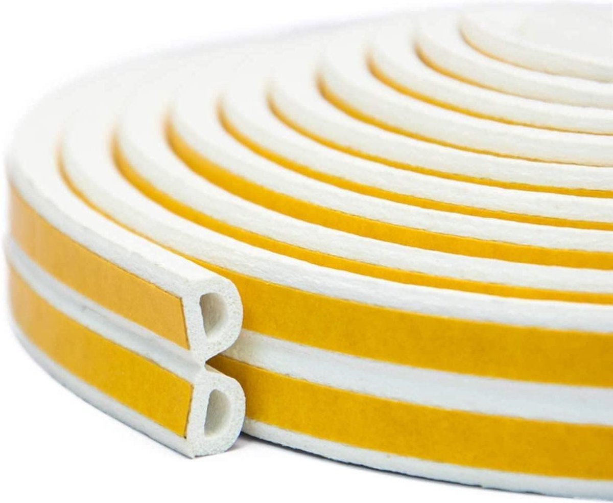 Zelfklevende tochtstrip schuimafdichtstrip type D - voor deurraam tegen koude tocht geluiddicht waterdicht stofdicht - 3m x 4 afdichtingen - 12m wit