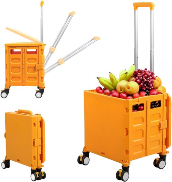 Boodschappentrolley, inklapbaar, kunststof opvouwbaar, transporttrolley, tot 50 kg, boodschappenmand met deksel, uittrekbare aluminium uittrekbare