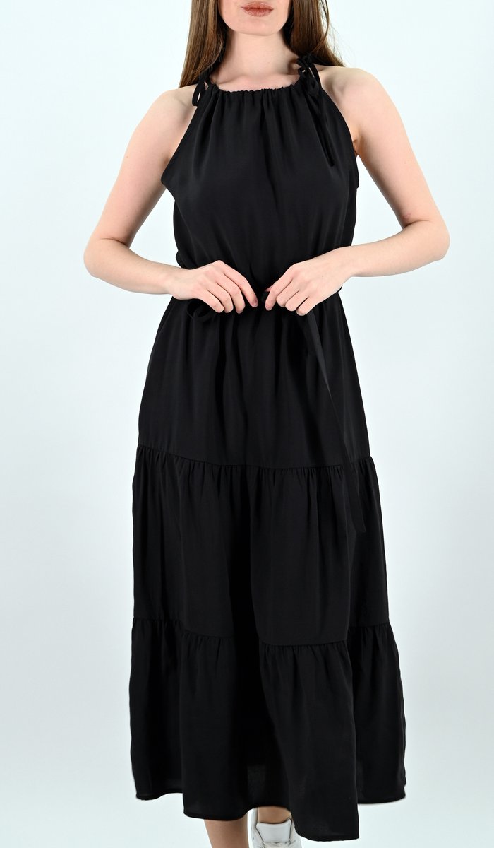 YesMooi - Gelaagde Midi Jurk - Zomerjurk - Zwart - S (36)