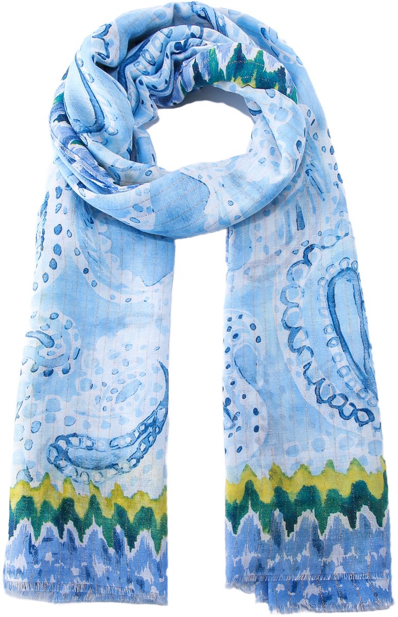 Emilie scarves - sjaal - print - lang - glitter - paisley - lichtblauw