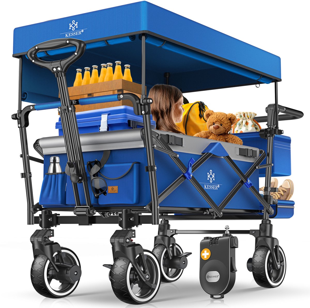 KESSER® Chariot pliable avec 2 sangles à 5 points pour enfants 360 ° et frein avant et arrière + sac de transport