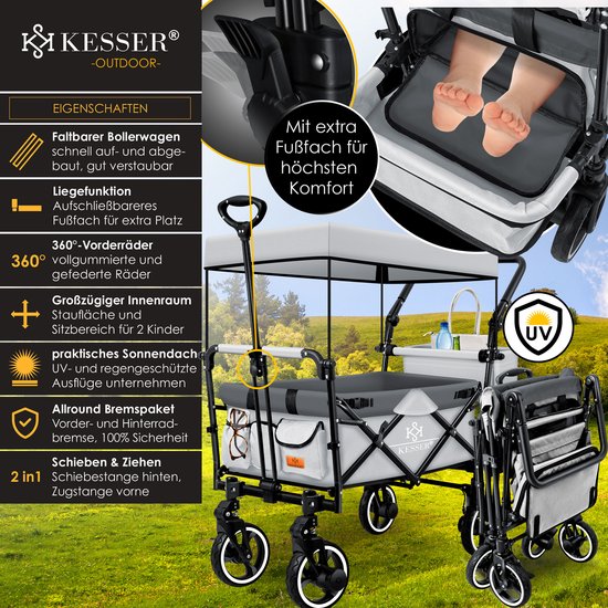 KESSER® Bolderkar GTS-9100 opvouwbaar met Dak tot 80 kg draagvermogen - Grijs van KESSER — afbeelding 2