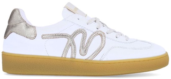 Manfield Dames Witte leren sneakers met metallic details