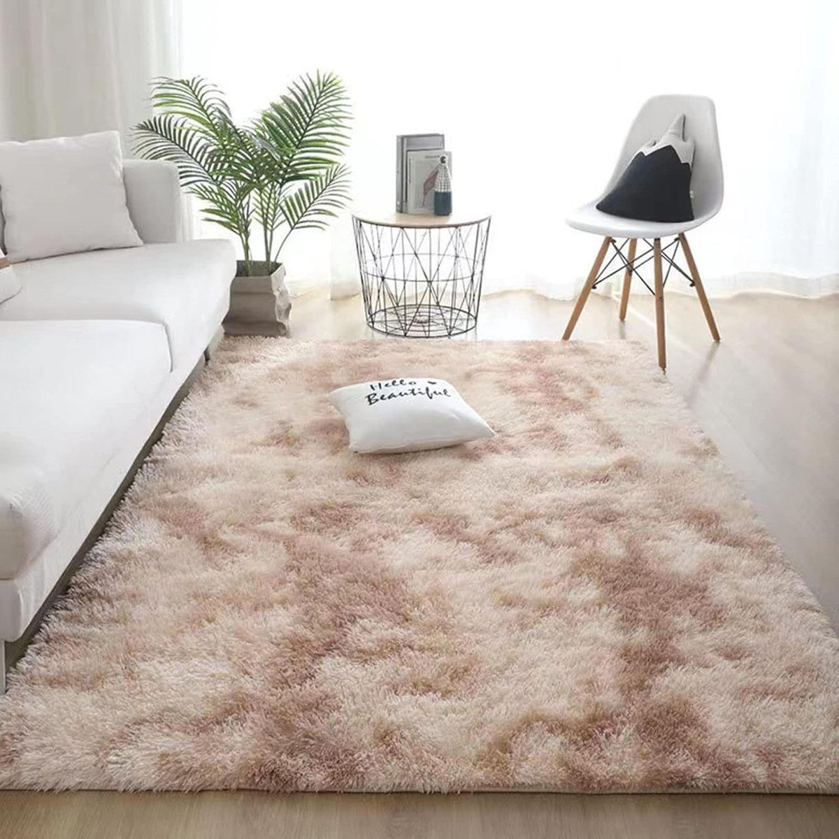 Famanu - Hoogpolig Vloerkleed 160 x 230 cm Beige Modern Pluizig Zacht Tapijt Woonkamer Kinderkamer Decoratie Slaapkamer Hal Buitentapijt Hoogpolig Bonttapijt Imitatiebont Shaggy Effen Bedtapijt
