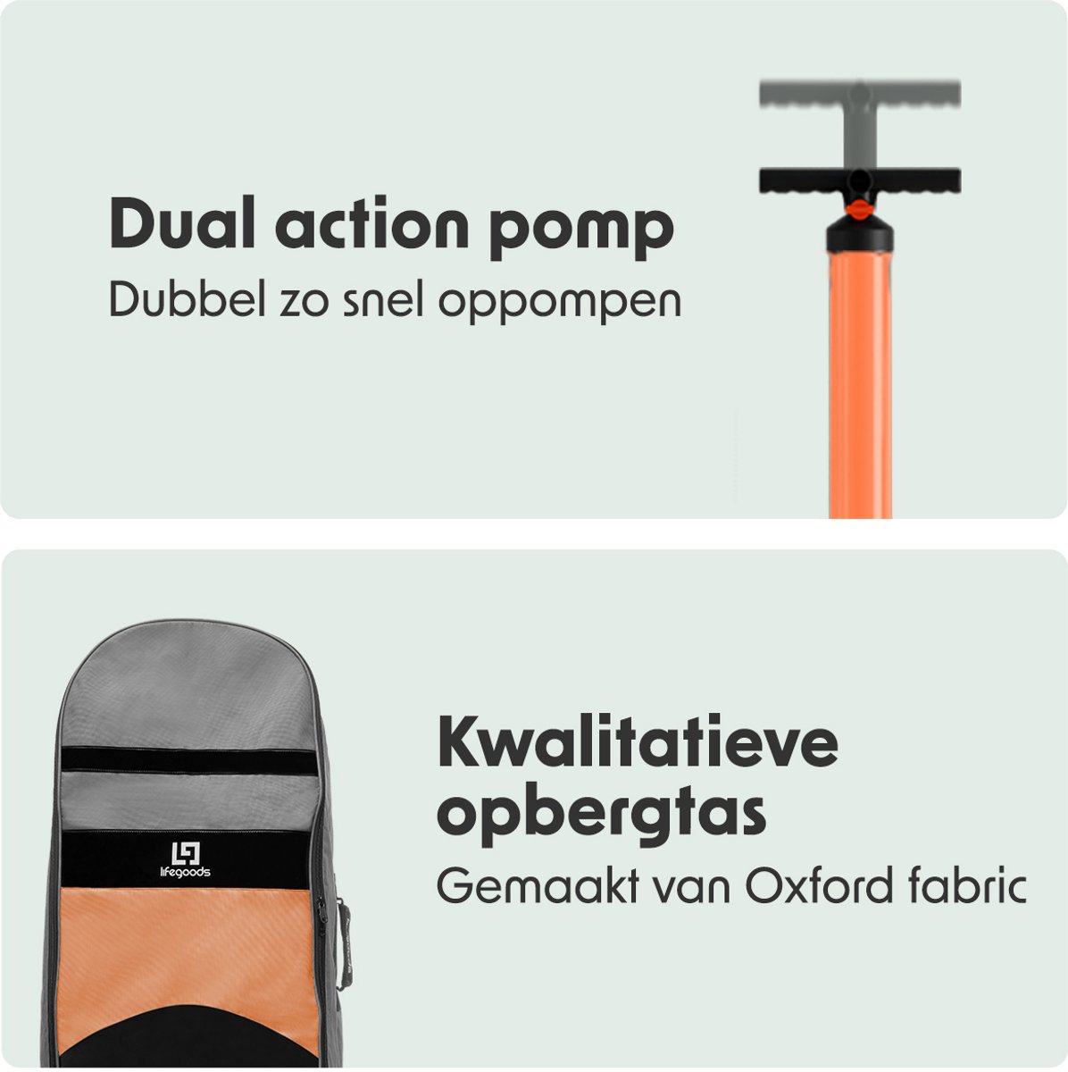 LifeGoods PaddlePro SUP Board - Opblaasbaar Paddle Board - Complete Set - Max. 150KG - 320x81cm - Wit/Oranje – foto 4