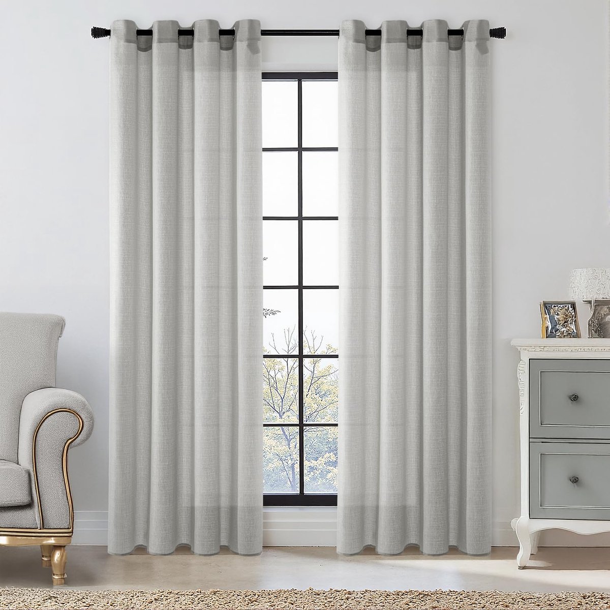 My Ninki ® Gordijnen Set van 2 Transparante Vitrage Met Oogjes Voor Diverse Kamers 140 x 215 cm Lichtgrijs