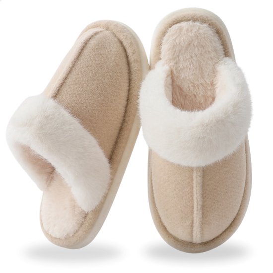 Pantoufles femmes RENALUX Homme et Femme - Pantoufles Femme et Homme - Doublure Peluche - Semelle Antidérapante - Beige - Pointure 40-41