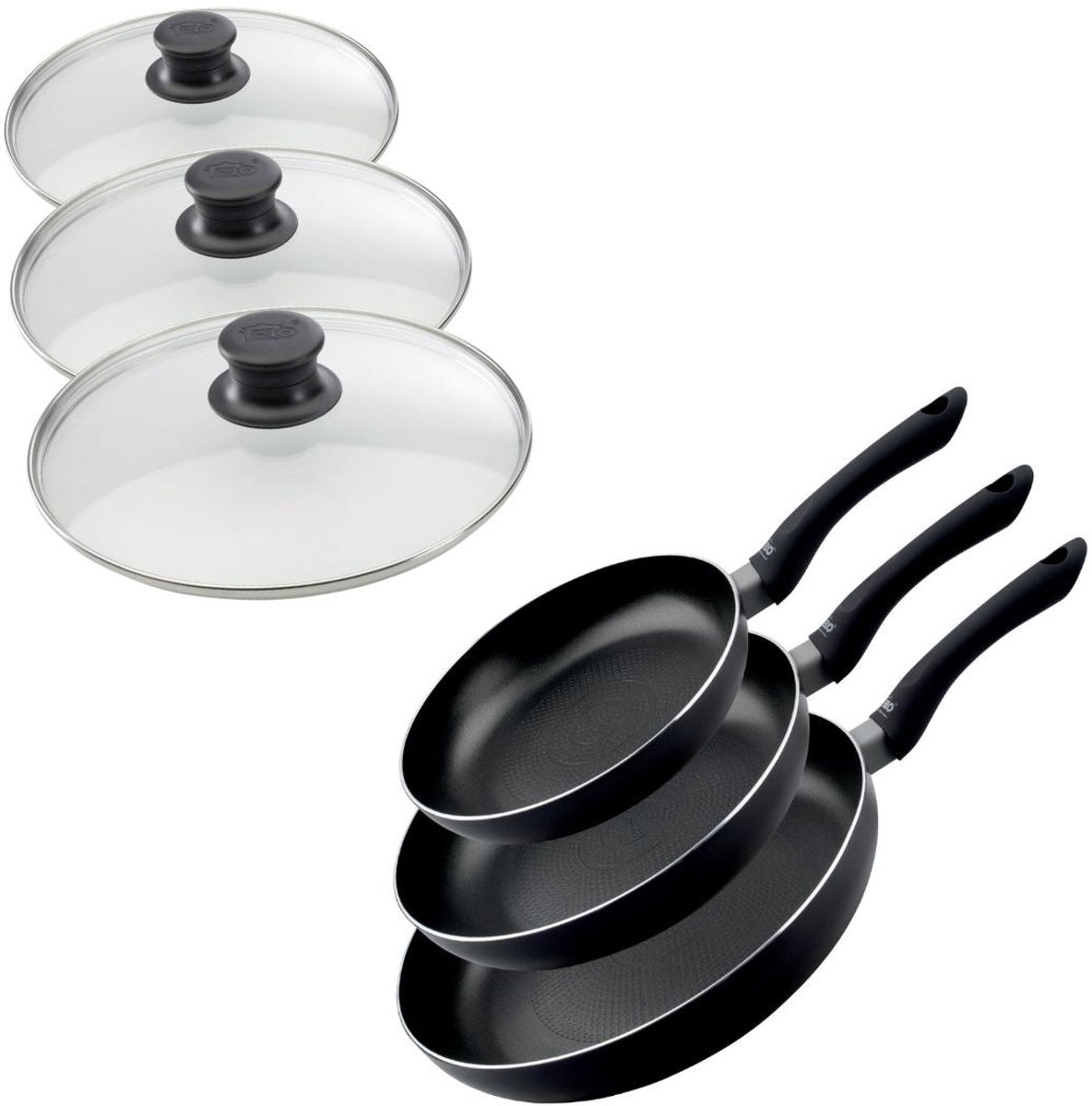 Set van 3 koekenpannen 20, 24 en 28 cm en 3 deksels Elo Smart Life