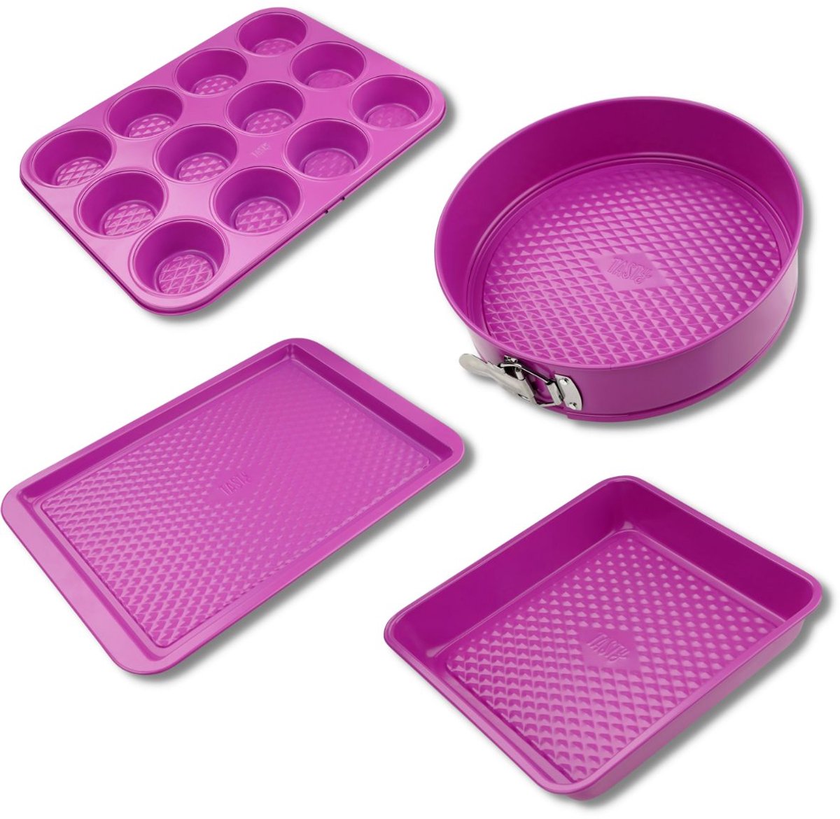 Set van 4 fuchsia bakvormen, 23 tot 38 cm, Tasty Pastry