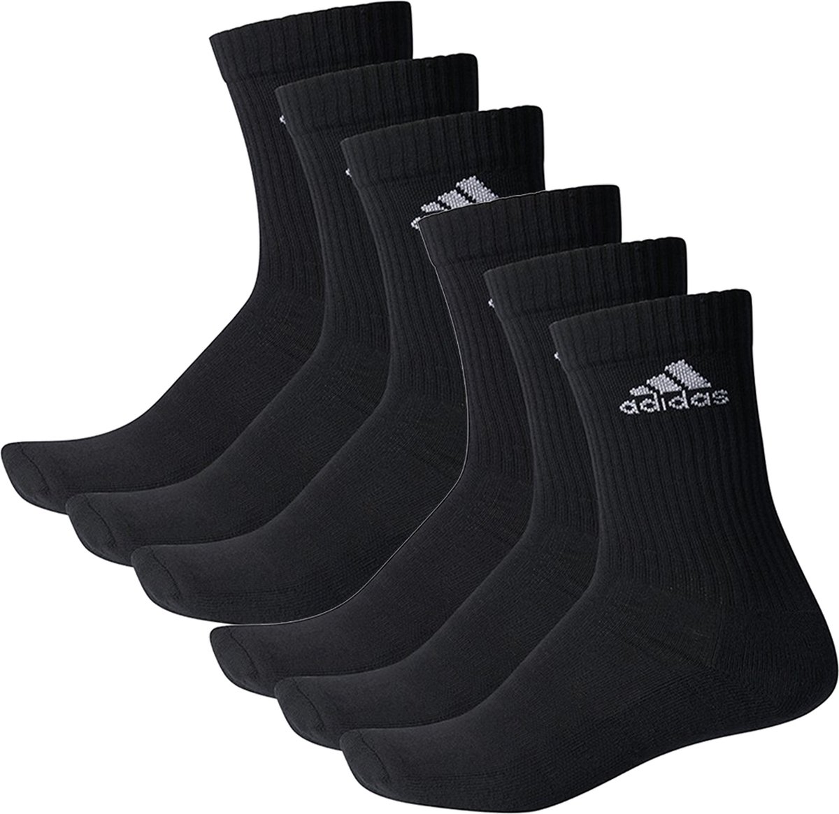 SOKKEN 6 PACK adidas CUSHIONED CREW tennissokken sportsokken dames heren unisex Zwart