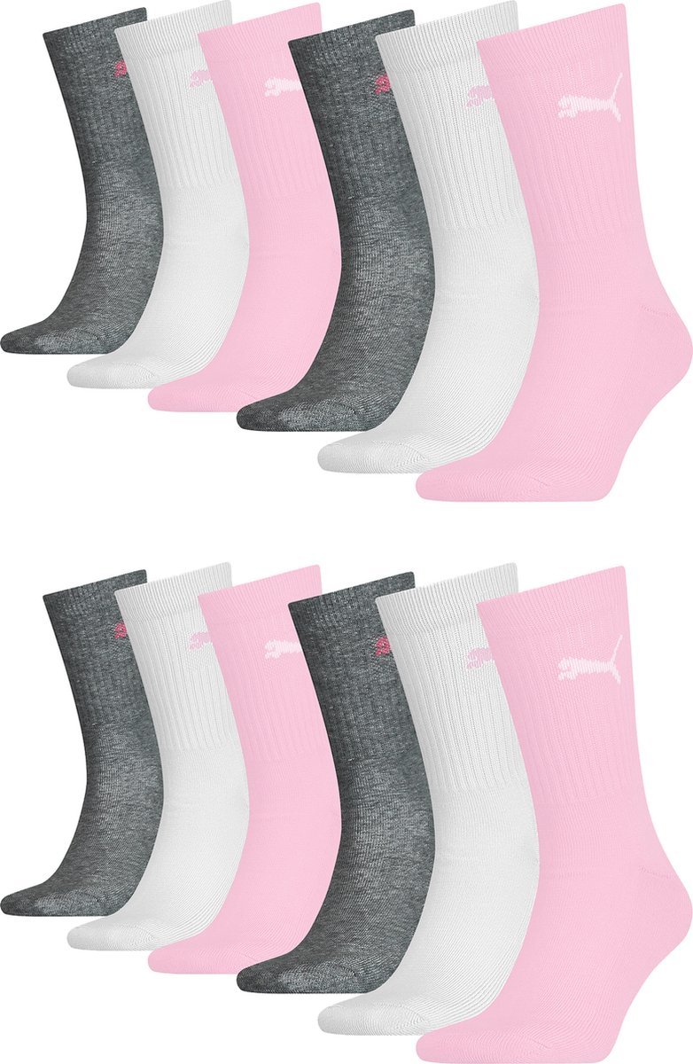 12 PACK Puma JUNIOR CREW kindertennissokken voor meisjes en jongens Rose 8564