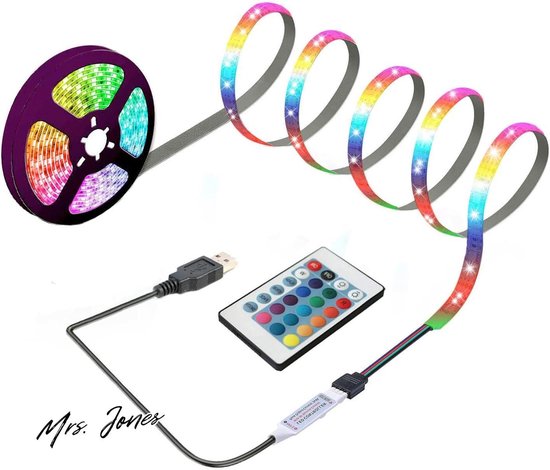 Madame Bande lumineuse LED Jones Sinzau 2m avec télécommande et 24 touches - Lampe LED USB pour fêtes et décoration DIY.