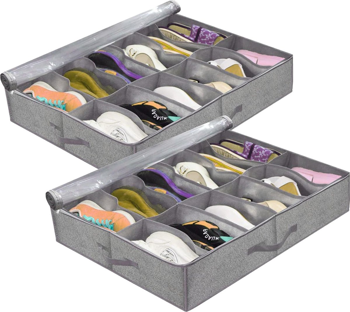 La'Moussawi ® Ruime en Opvouwbare Schoenopbergdozen voor Onder het Bed met Versterkte Handgrepen