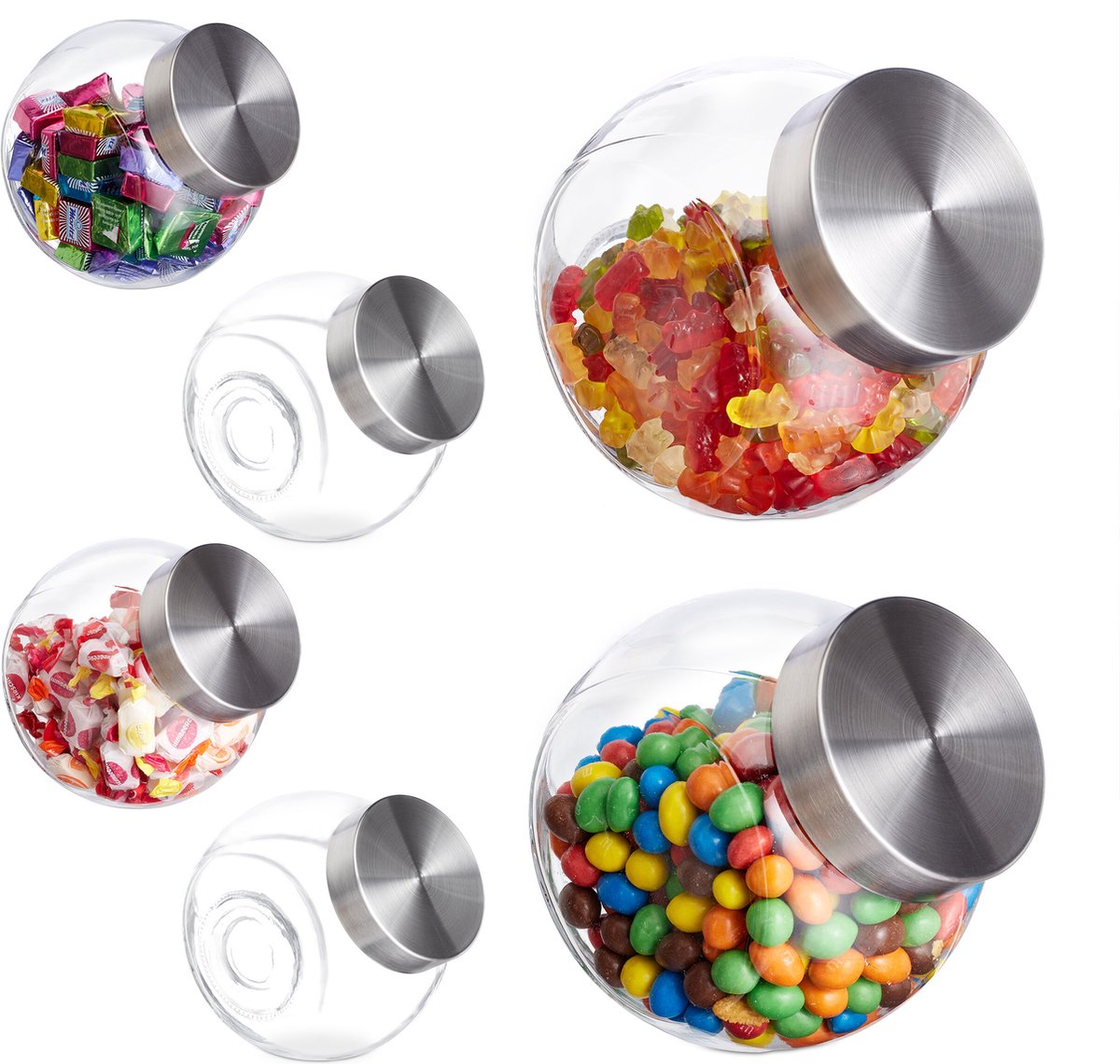 snoeppotten - set van 6 - 1,5 l - glazen voorraadpotten - rvs deksel