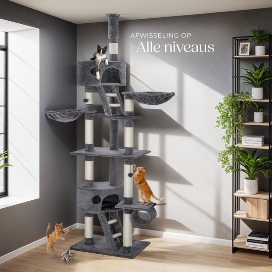 GOPLUS Krabpaal plafondhoog, 236-271 cm hoge kattenboom met 5