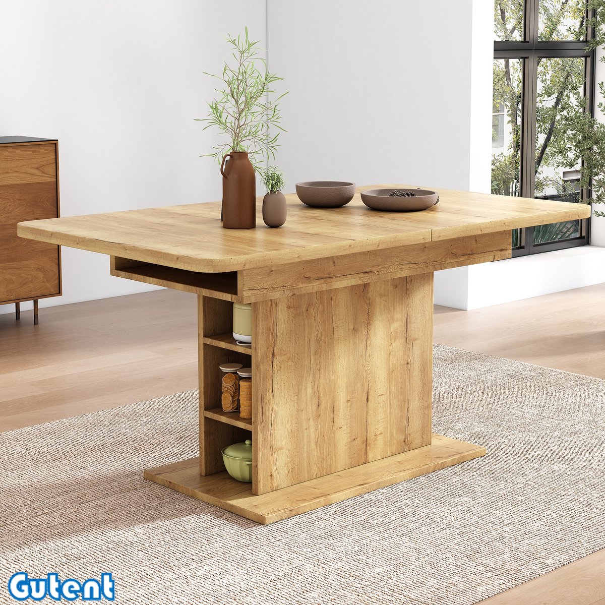 Gutent Uitschuifbare eettafel-L110/130*B70*H75-Opbergruimte-Multifunctionele eettafel-Natu