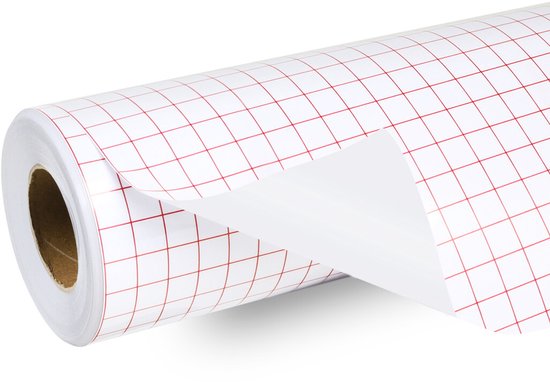 Rol transferfolie met rood rasterpatroon, deel wordt opgerold.