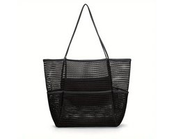 Strandtas - Mesh Tote Bag voor dames Waterdichte zwembadtas voor reizen Familie zwembad Strandvakantie Cruise Essentials - zwart