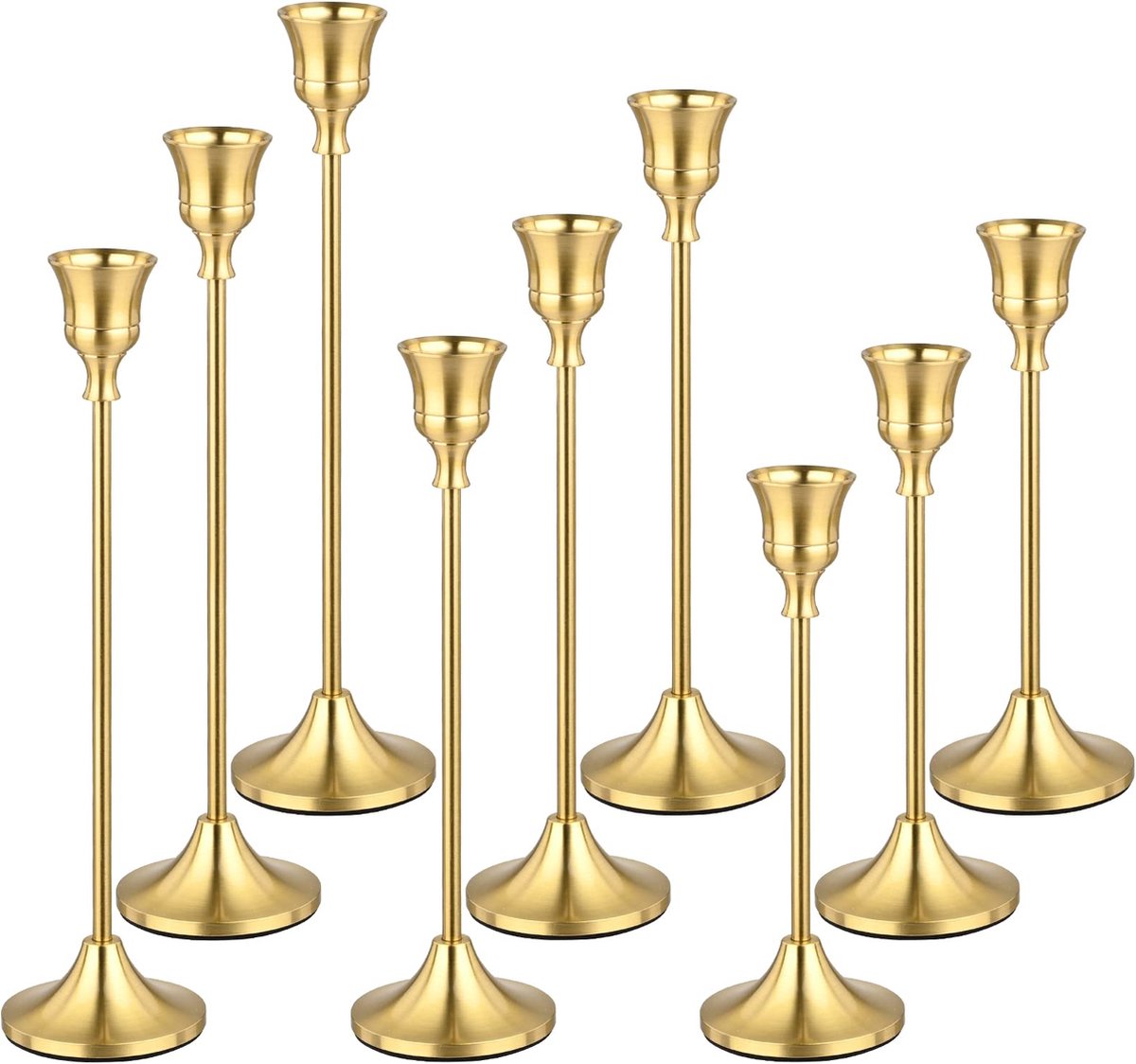 La'Moussawi ® Klassieke Set van 9 Stijlvolle Messing Kandelaars voor Diverse Gelegenheden en Interieurs
