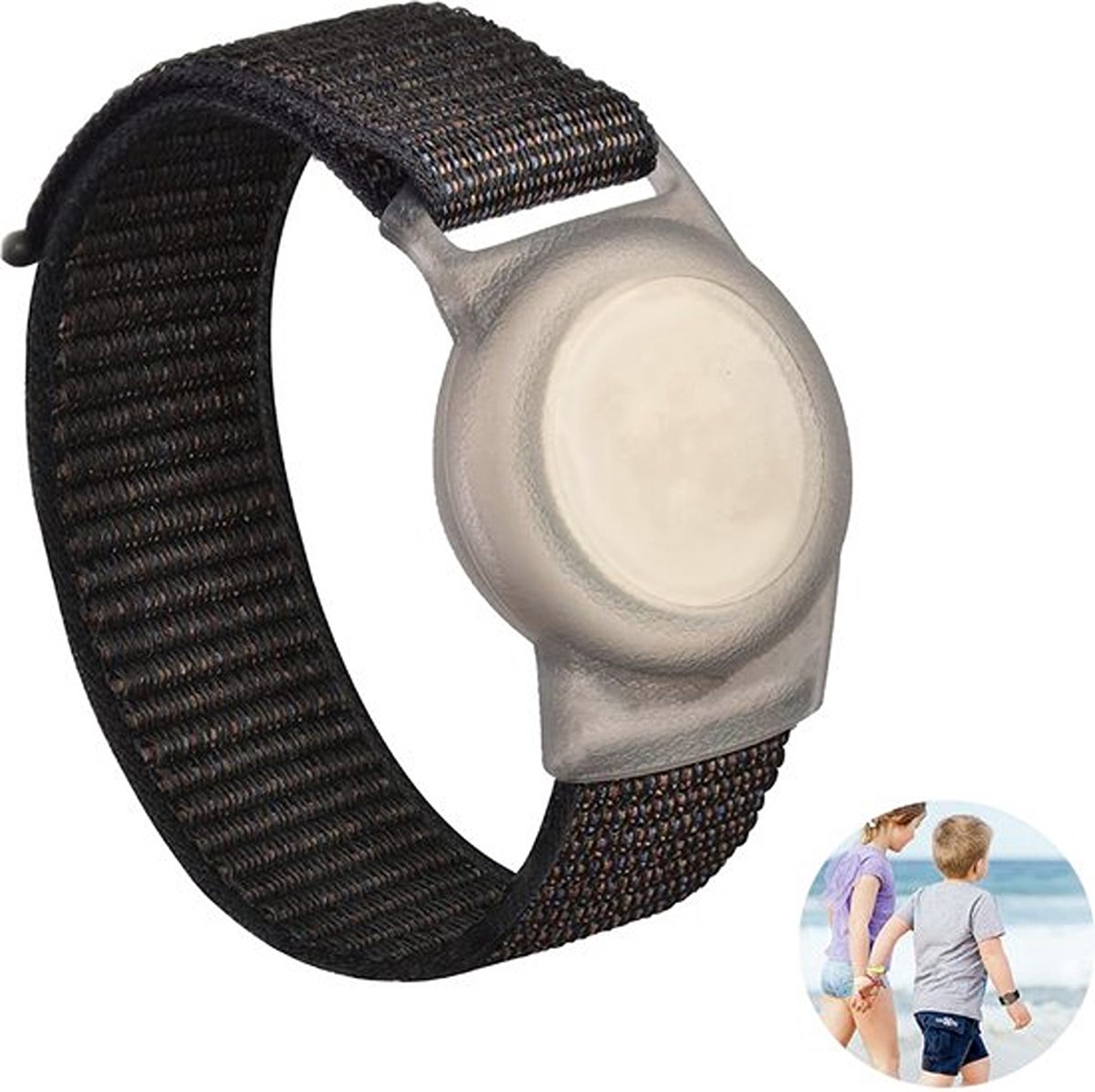 Knaak Premium Armband geschikt voor Apple AirTag - Ideaal voor Kinderen - Klittenband Sluiting - Zwart