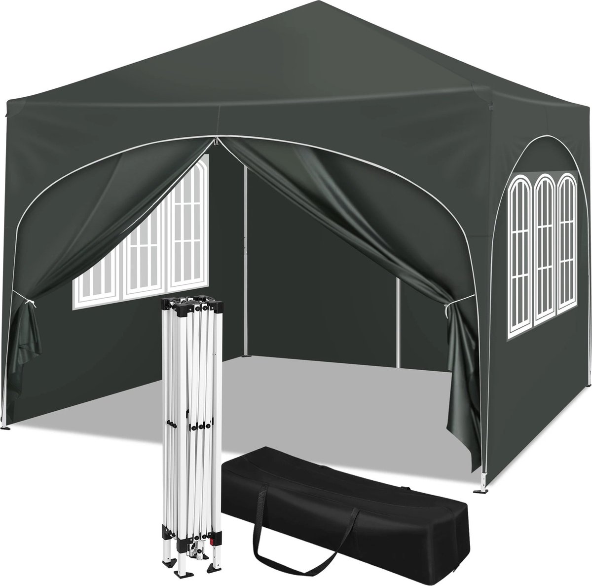 Vihes Opvouwbaar Tuinhuisje - Kunststof - Met 4 zijwanden - Waterafstotend - UV-bescherming - In hoogte verstelbaar - Voor tuin /Camping /Picknick - Grijs