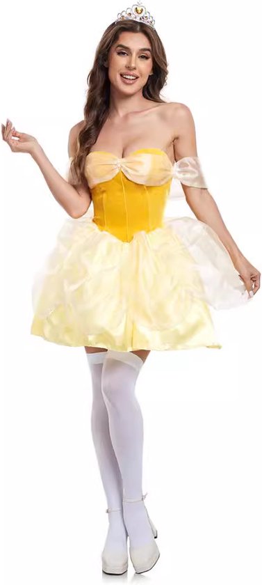 Joya Kids Belle Déguisement Adultes | Robe ludique jaune | Carnaval Déguisements Dames | Robe Princesse Femme | La belle et la bête | Déguisements | Taille S