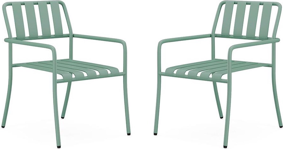 Vente-unique Set van 2 opstapelbare tuinstoelen van metaal - Amandelgroen - BIRMOS van MYLIA L 56 cm x H 81.5 cm x D 65 cm