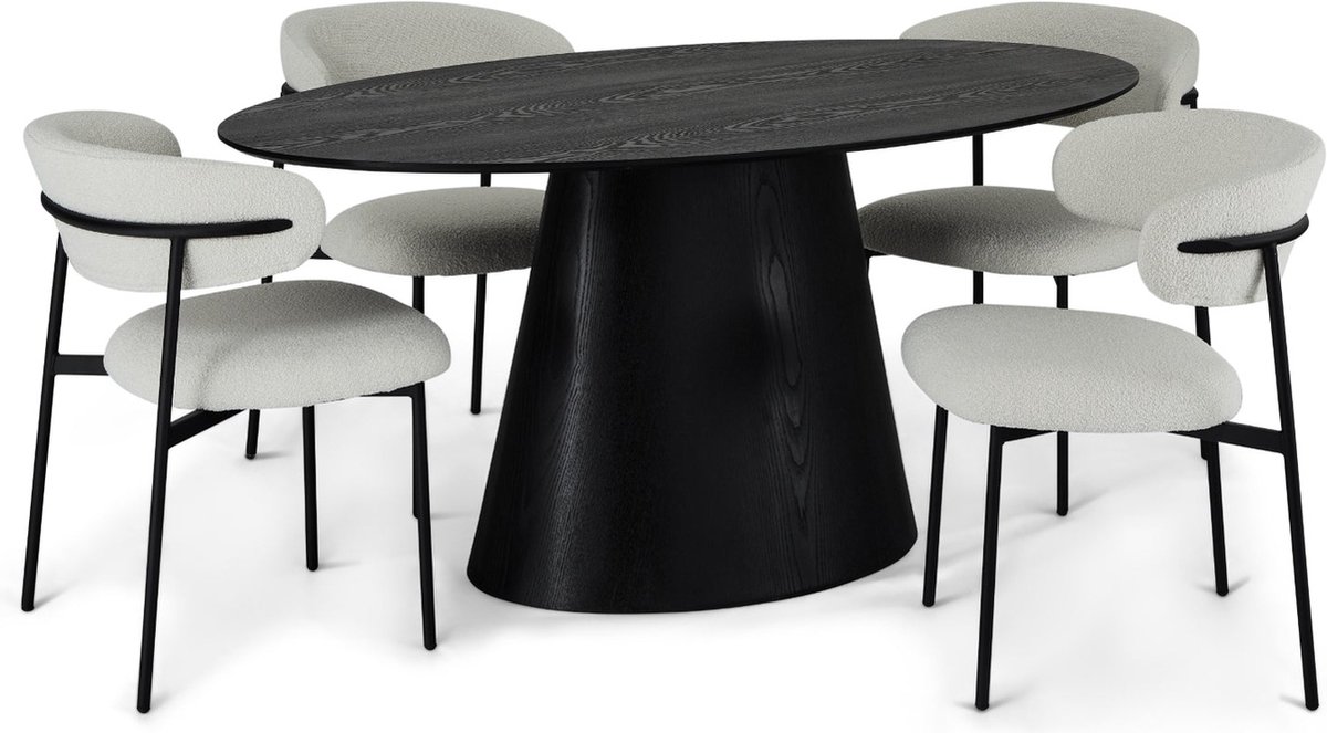 Giga Meubel Eettafel Tango - Ovaal 160cm - Zwart Eikenhout - 4-6 Personen