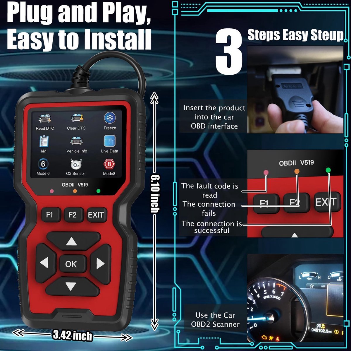 OBD Scanner - OBD2 - Auto uitlezen - Storing Verwijderen - NL Taal - Auto scanner - Diagnose apparatuur voor auto's - Motorstoring thumbnail 4