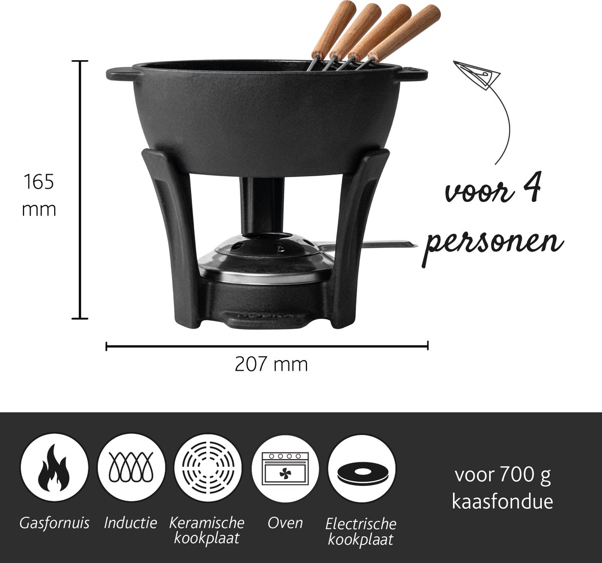 BOSKA Fondueset Party Pro - Kaasfondue - Fonduepannen - Gietijzer - 1,1 L – foto 4
