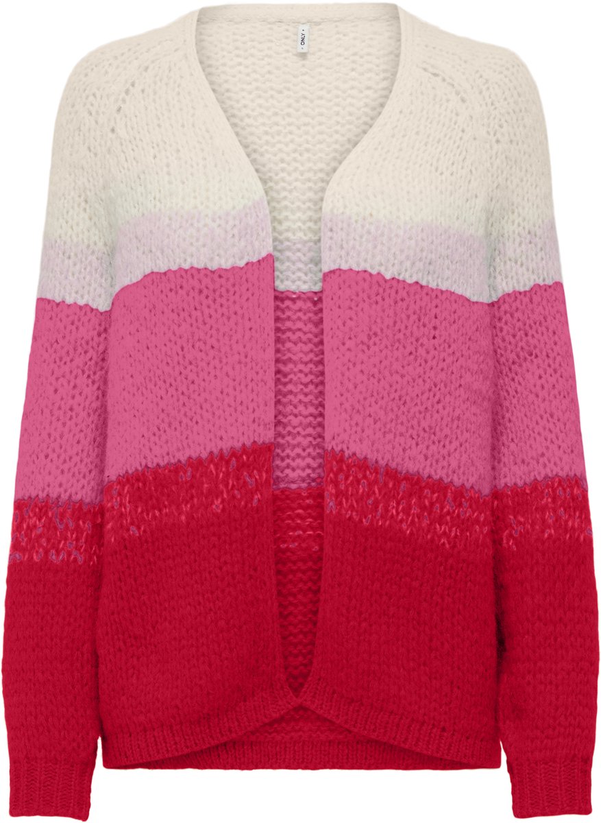 Only Alyssa Open Cardigan Dames Lange rits fleece Birch Knockout /Salsa Roze