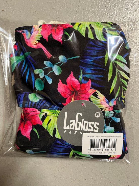 Bikini sans bretelles LaGloss® imprimé tropical taille L – Bikini 2 pièces – Vêtements de plage d'été