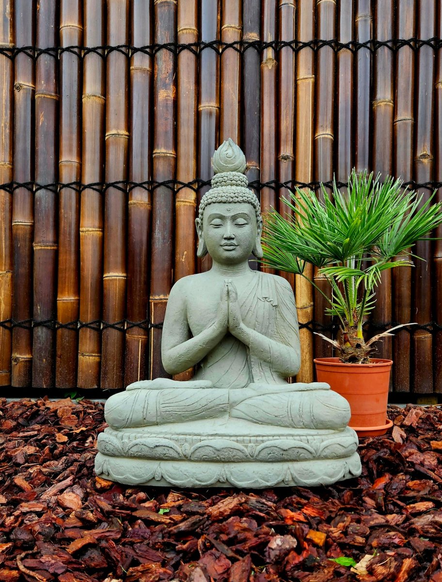 Boeddha beeld tuinbeelden voor buiten - Kwan Yin 74cm grijs