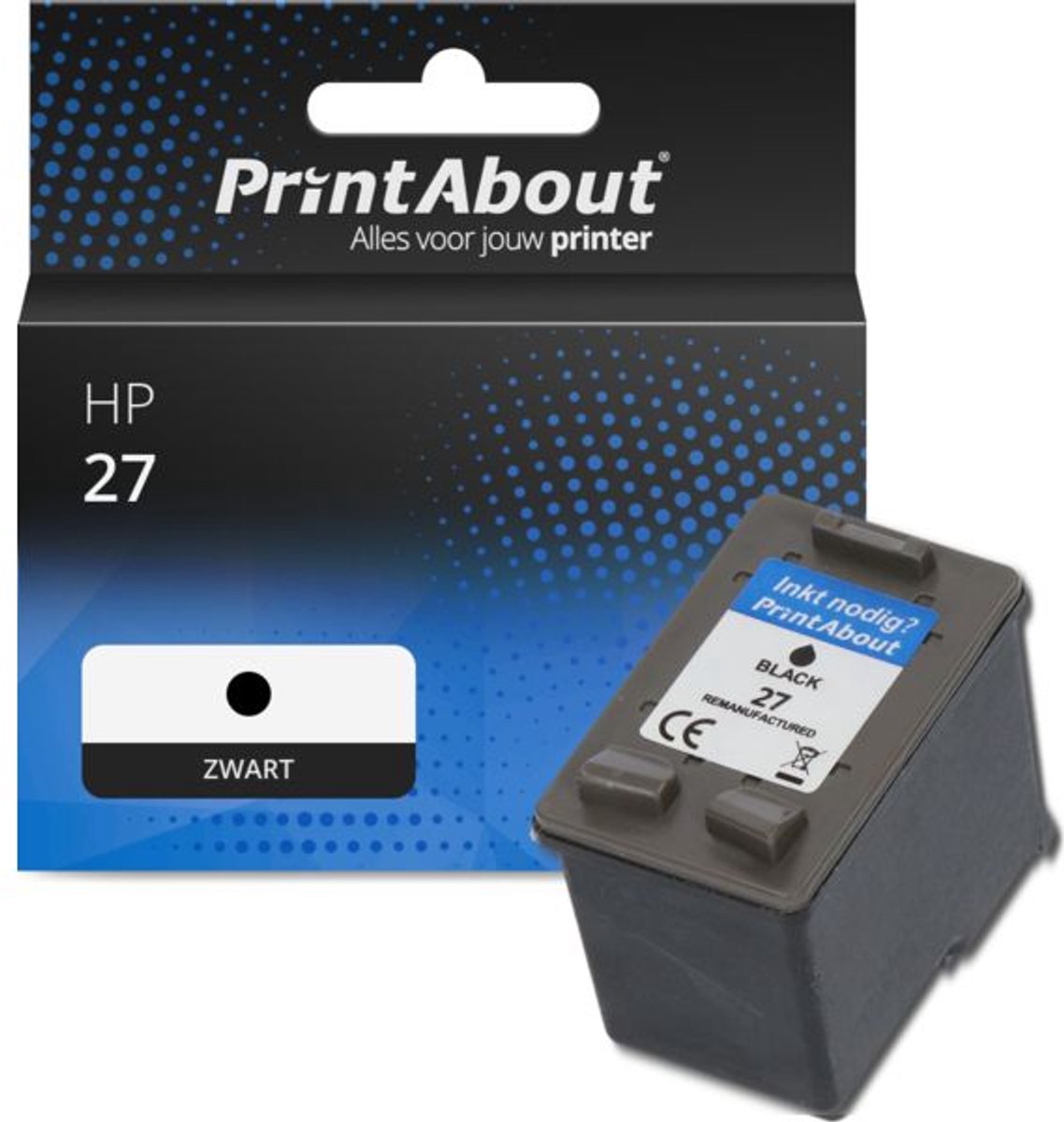PrintAbout huismerk Inktcartridge 27 (C8727AE) Zwart geschikt voor HP
