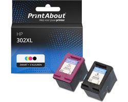 PrintAbout Huismerk HP 302XL (X4D37AE) Inktcartridge Zwart + 3 kleuren Voordeelbundel Hoge capaciteit