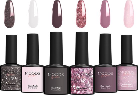 Moods Gellac 6-delige Set - Gellak Starterspakket - Gel Nagellak - 8ML - Mauve Magic - Gellac - Nagels - Chique Kleuren - HEMA- & TPO-vrij