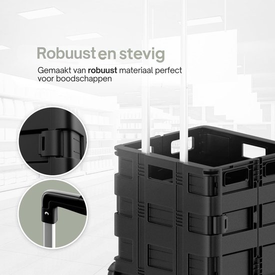 O'DADDY® Boodschappentrolley met Wielen - XL 50L met 2 Wielen - Inklapbare Boodschappenkrat - Boodschappenwagen Zwart - Winkelkar – Vouwkrat - Boodschappenkrat
