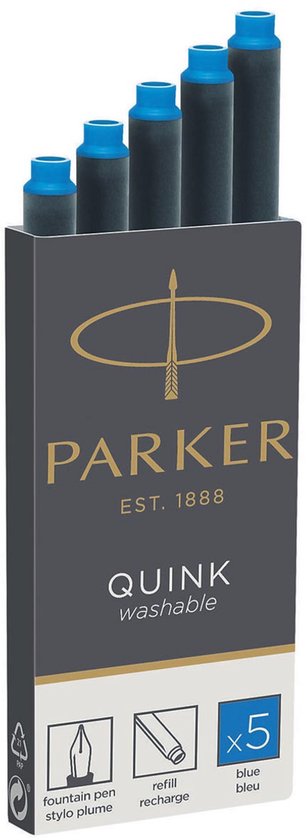 Foto: Parker lange vulpen inktpatronen blauwe inkt uitwasbaar 5 stuks
