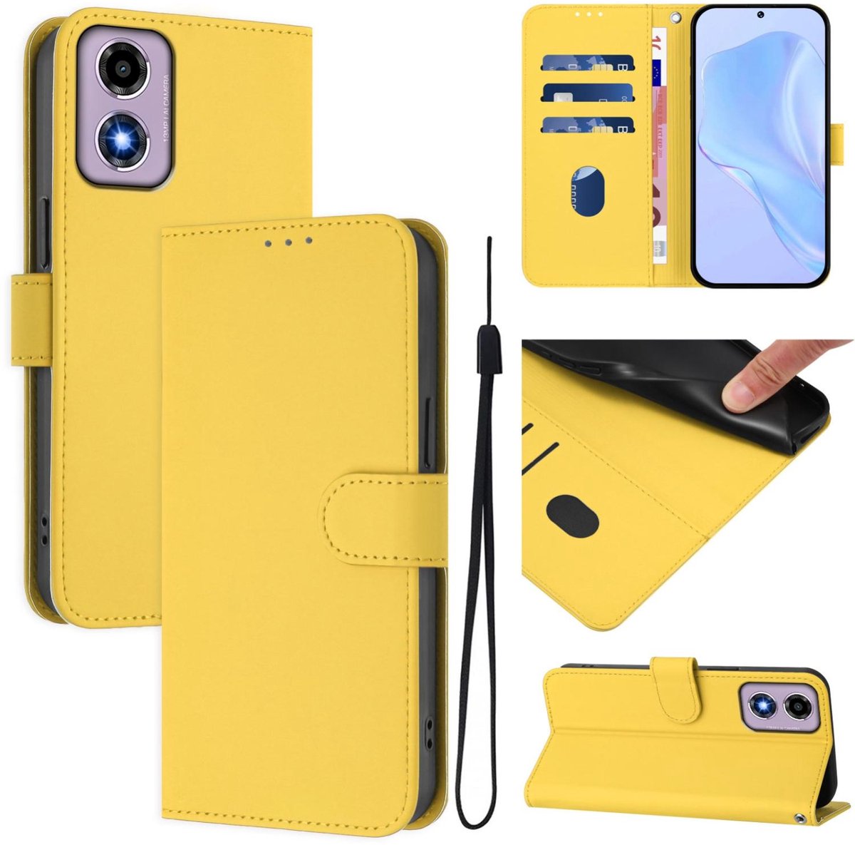 Mobigear Telefoonhoesje geschikt voor Motorola Moto E14 Hoesje | Mobigear Urban Wallet Bookcase Portemonnee | Pasjeshouder voor 3 Pasjes | Telefoonhoesje voor Pinpas / OV Kaart / Rijbewijs - Geel