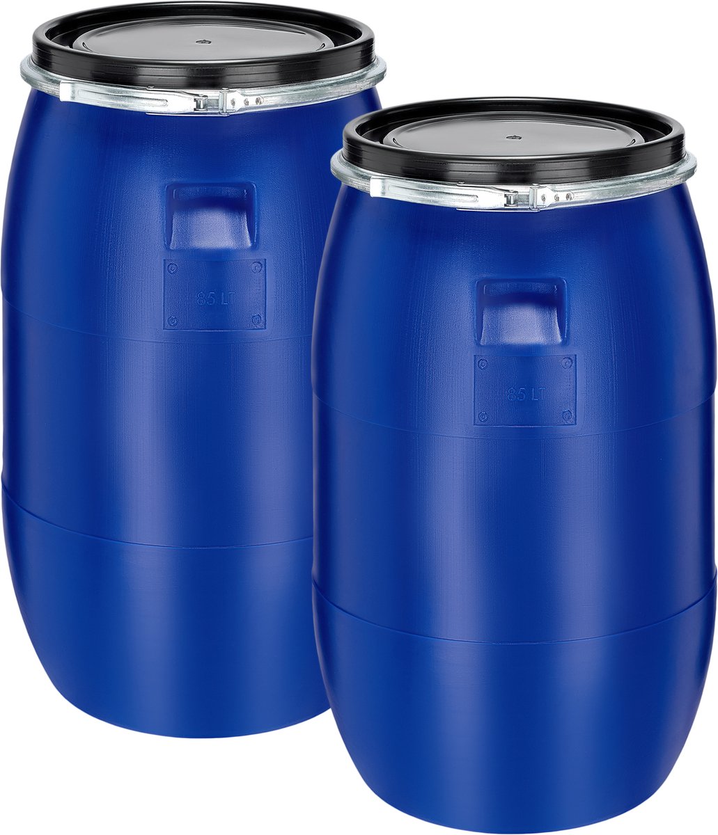 Garronda 2x85L Kunststof Trommel Met Deksel - Regenton - Vat - HDPE - Voedselvat - Tuin Hobbock – Blauwx2 - GD-STE-Barrel-B60L-2B