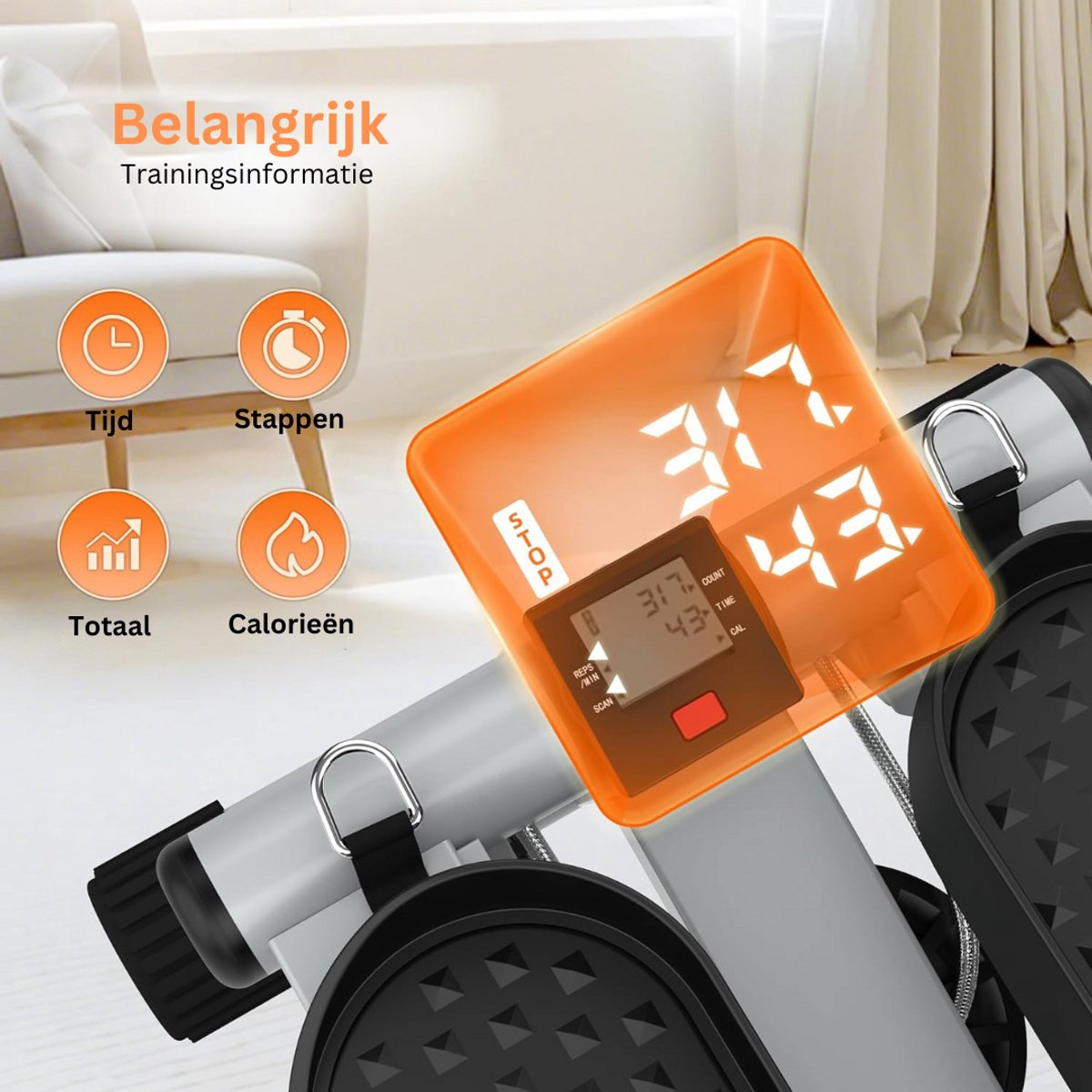 Afbeelding 3 van ApexArte® Stepper Fitness - Hometrainer - Crosstrainer Mini - Zilver Grijs