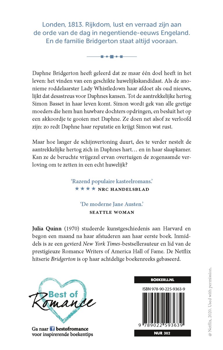 Bridgerton 1 - De ongetrouwde hertog - back cover