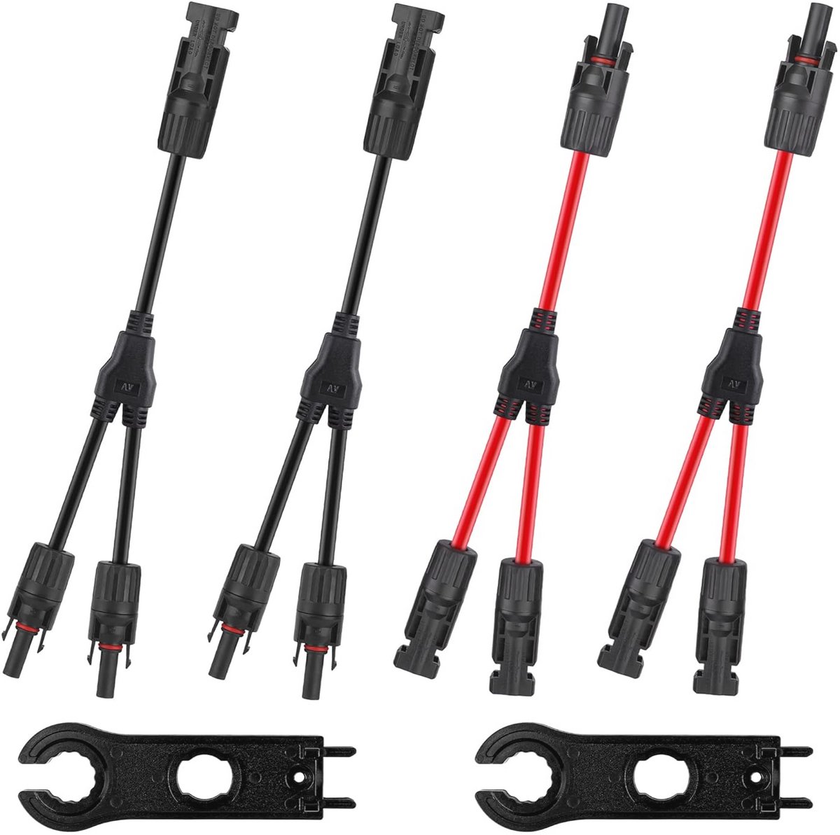 Zonnepaneelstekkers Y-stekkers voor zonnepanelen - IP67 Waterdichte fotovoltaïsche connectoren - 2 paar connectors incl. moersleutel