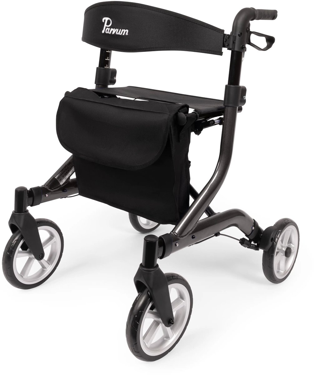 Goedkoopste Parvum SuperLight (5,1 kg) - Ultra-lichtgewicht rollator - Rollator lichtgewicht en opvouwbaar rollator - Remkabels weggewerkt - Inclusief tas, stokhouder en rugband - Antraciet