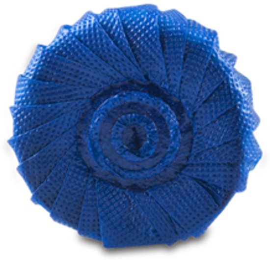 Blauw wc-blokje met een spiraalvormig patroon.