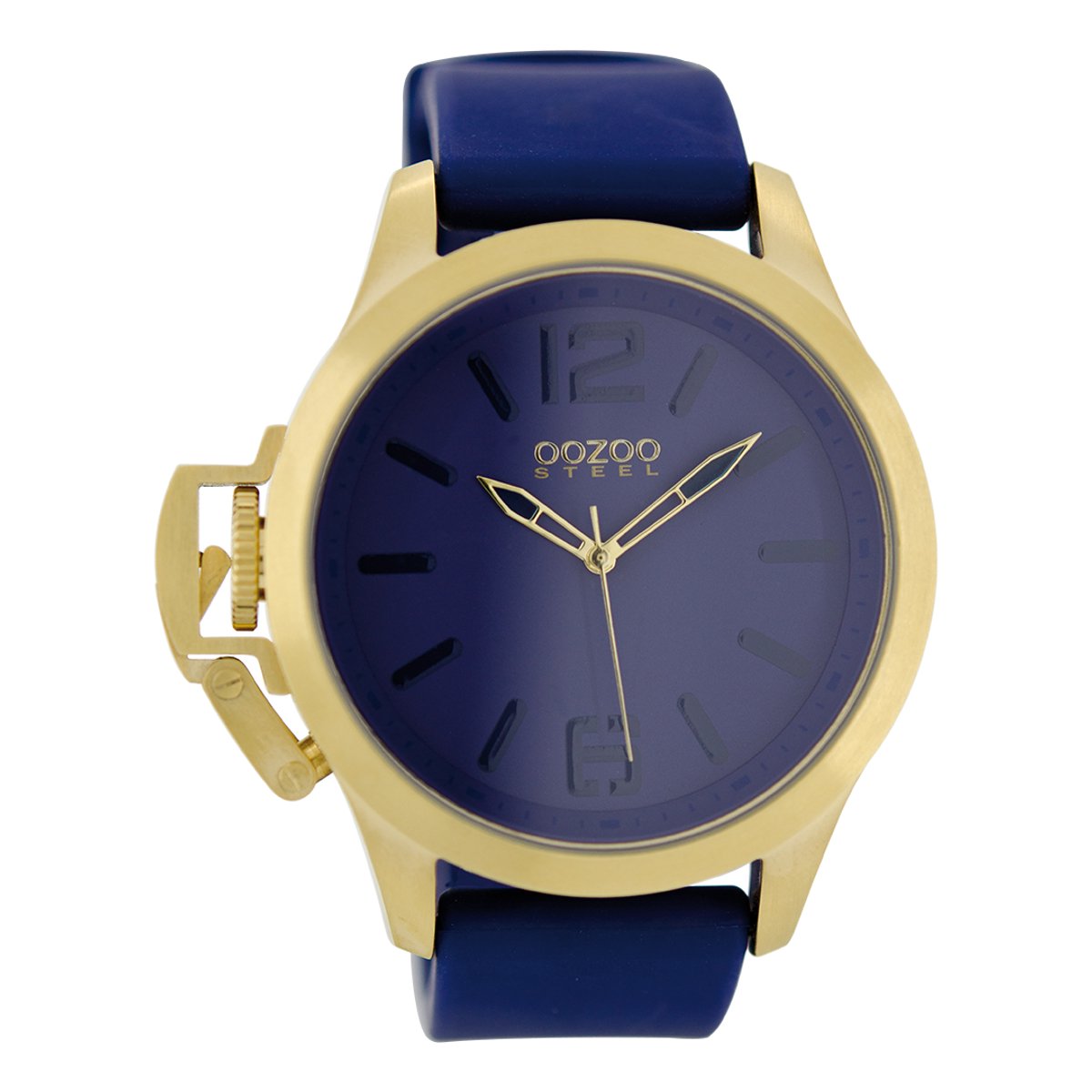 OOZOO Timepieces - Goudkleurige horloge met blauwe rubber band - OS296